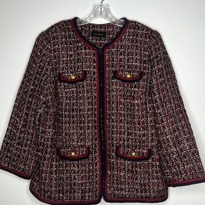 Talbots / Gold Button Tweed Jacket / Red & Black